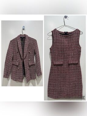 SHEIN Women’s Burgundy Tweed Blazer & Sheath Dress Set